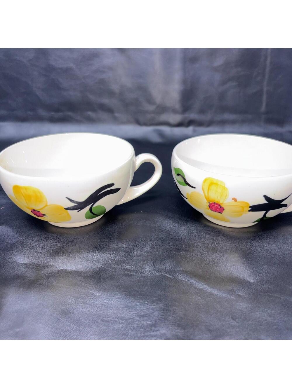 6 Blue Ridge Southern Pottery Dogwood Yellow Flowers Cups & Saucer Plates - Picture 6 of 10